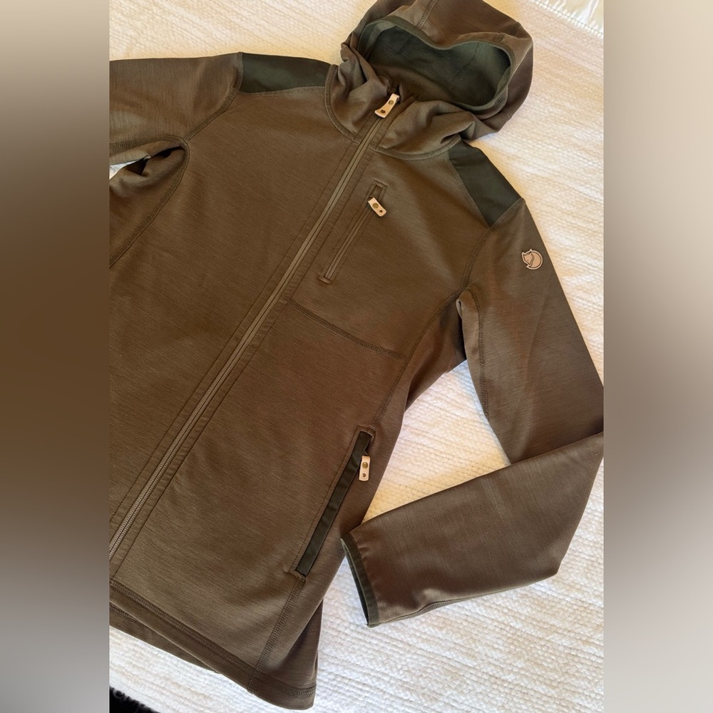 FJALLRAVEN Women's Keb Fleece Hoodie Lightweight Jacket Front Zip Olive Green - Picture 9 of 16